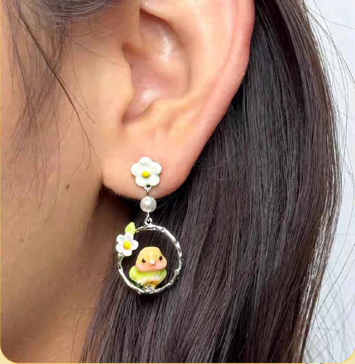Birdhouse Parrot Pearl Earrings