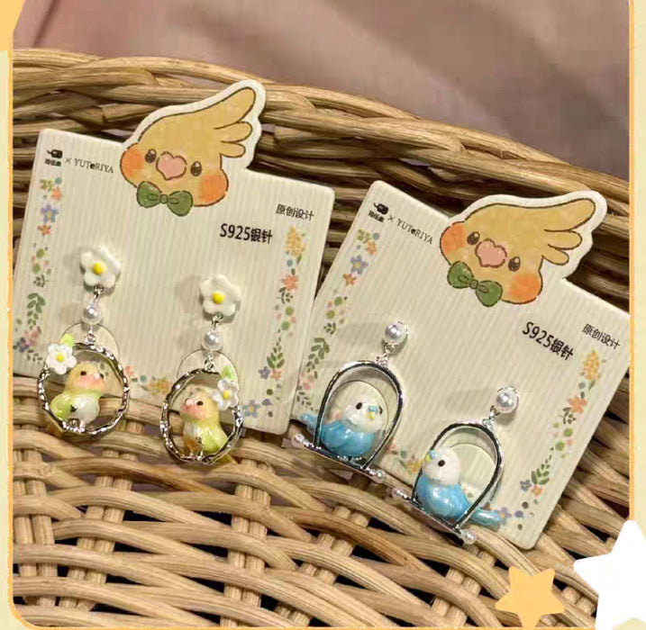 Birdhouse Parrot Pearl Earrings