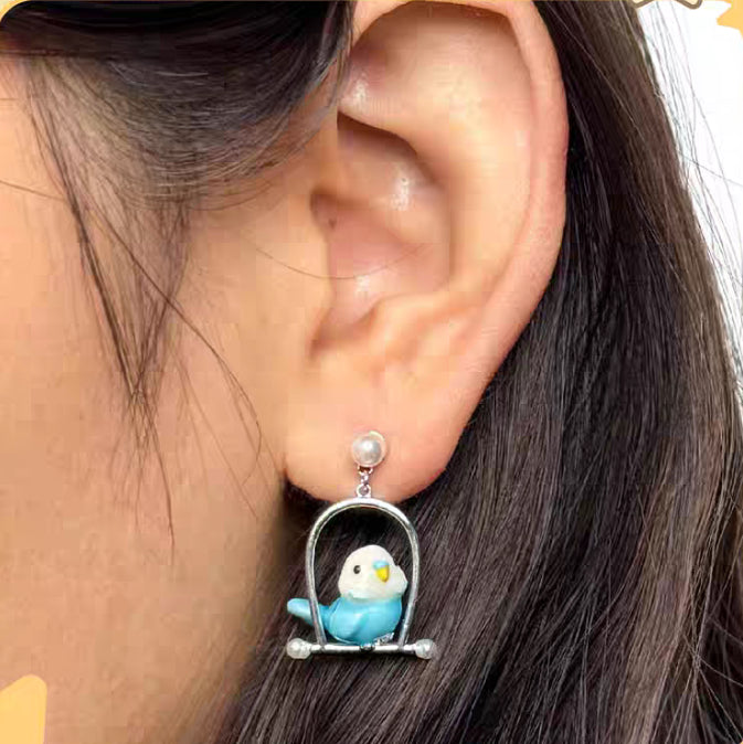 Birdhouse Parrot Pearl Earrings