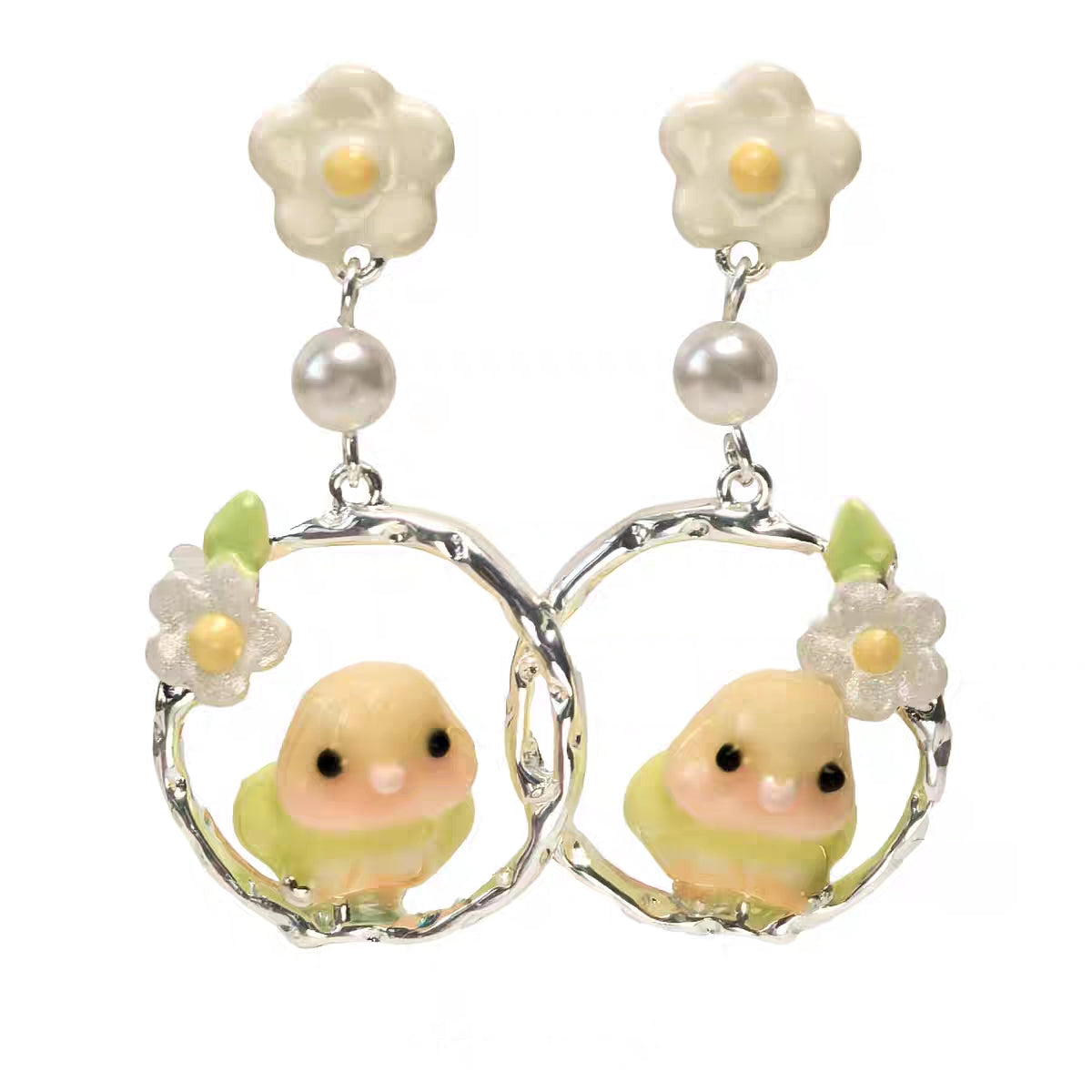 Birdhouse Parrot Pearl Earrings